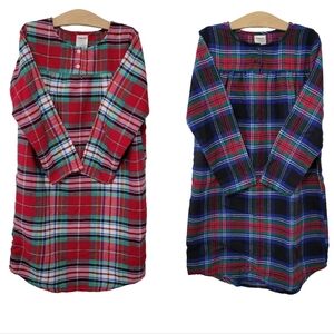 Lot of 2 Lands End Girls Plaid Flannel Nightgowns Size 8 Christmas Festive